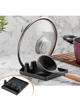 Gunkes® Tencere Kapak Tutuculu Kaşıklıklı Tencere Kapak Standı Pratik Kaşık Kepçe Altlık Düzenleyici