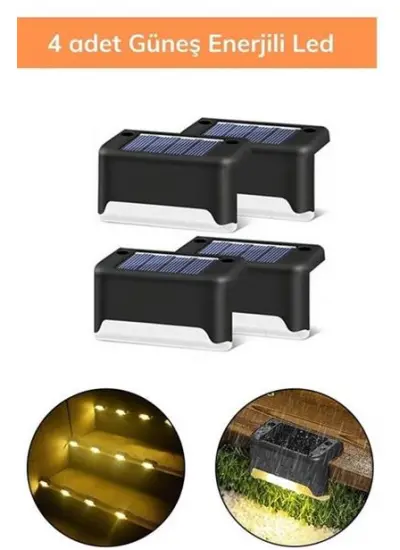 BUFFER® Solar Güneş Enerjili Şarj Edilen Köşebent Merdiven Veranda Bahçe Yolu Led Lamba Işık 4 Adet