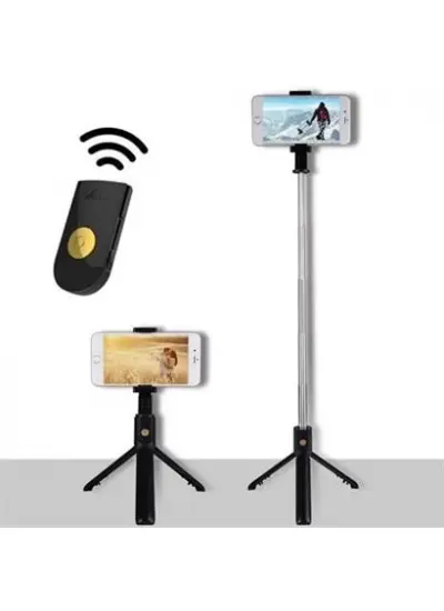 BUFFER® Sabitlenebilir Cep Telefon Tutucu  Ayarlanabilir Taşınabilir 3 Ayaklı Tripod Selfie Çubuğu