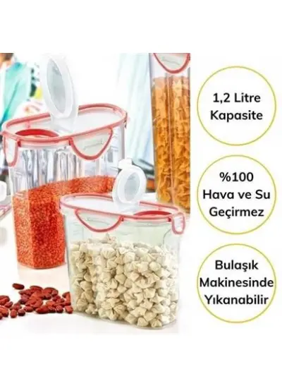 BUFFER® Kilitli Kapaklı Contalı Hava,Su Sıvı Geçirmez 1,2 Litre Erzak Saklama Kabı-SA580