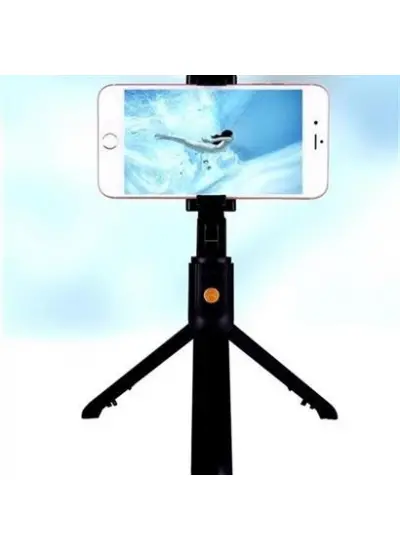 BUFFER® Sabitlenebilir Cep Telefon Tutucu  Ayarlanabilir Taşınabilir 3 Ayaklı Tripod Selfie Çubuğu