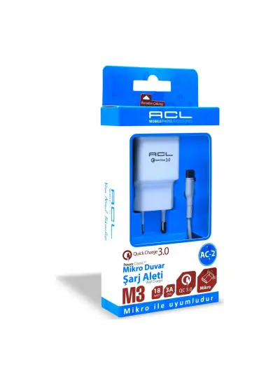 Acl AC-2 M3 PowerClassic™ Quick Charge 3A Micro USB Kablolu Seyahat Şarj Aleti