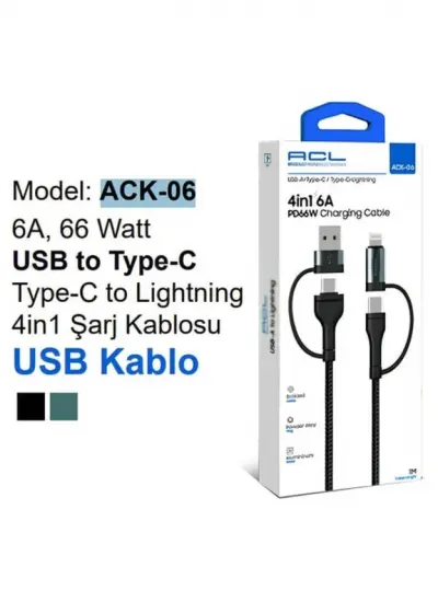 ACL Ack-06 6A 66W Usb To Type-C Type-C To Lightning Kablo