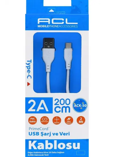 Acl Ack-50 PrimeCord Type-C USB Şarj Kablosu