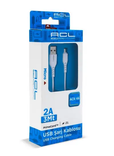 Acl ACK-66 PrimeCord 2A, 3Metre Micro USB Şarj Kablosu