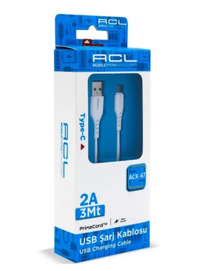 Acl ACK-67 PrimeCord 2A, 3Metre Type-C USB Şarj Kablosu