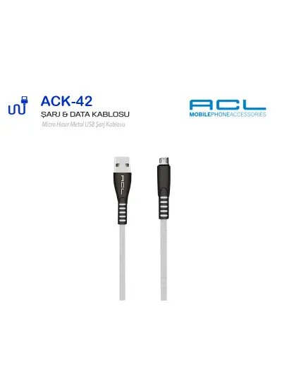 Acl Micro USB Şarj ve Veri Kablosu Beyaz Ack-42