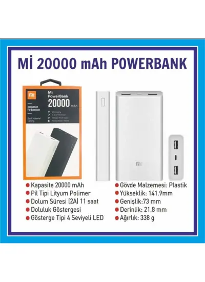 Xiaomi Mi 20000mAh Powerbank 2xUSB çıkışlı Sıfır Kutulu