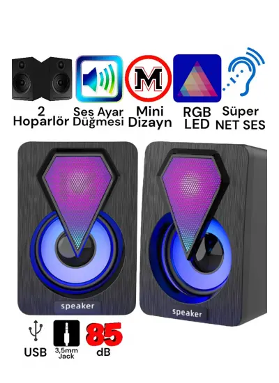 Y-9077 Mini Bilgisayar Hoparlörü Rgb Led Işıklı Gaming Oyuncu Hop