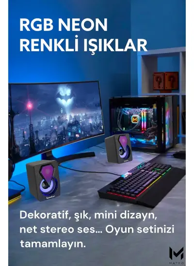 Y-9077 Mini Bilgisayar Hoparlörü Rgb Led Işıklı Gaming Oyuncu Hop