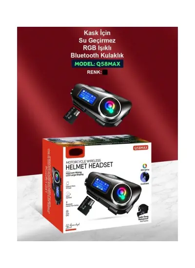 Blic Q58-MAX Radyolu 2 Kişi Bağlantılı Bluetooth Kask Kulaklık Ekranlı Fenerli Müzik ve Telsiz Intercom