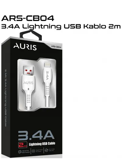 Auris CB04 3.4A Lightning  USB Kablo 2m Şarj ve Data Kablosu