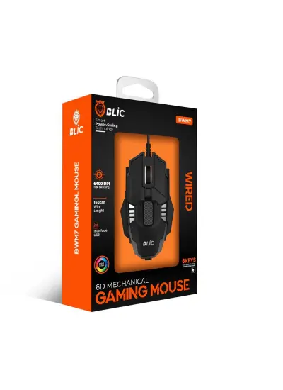 Blic BWM7 6400 DPI, Rgb Işıklı, 1.5MT Kablolu Oyuncu Mouse