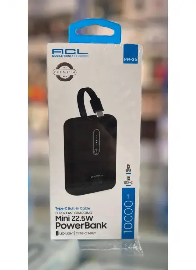 Acl PW-26 10.000 mAh 22.5W Hızlı Şarjlı Type-C Kablolu Mini Cep Powerbank