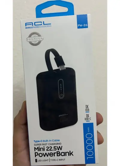 Acl PW-26 10.000 mAh 22.5W Hızlı Şarjlı Type-C Kablolu Mini Cep Powerbank