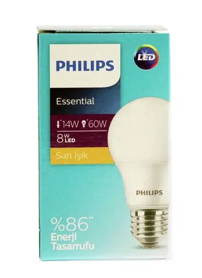 Philips Essential Led Tasarruflu Ampul 8w (60W) Beyaz Işık E27 Normal Duy 3 Adet