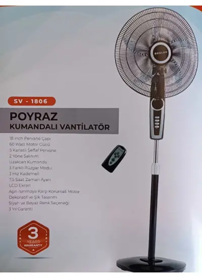 Süsler Sv - 1806 Poyraz Uzaktan Kumandalı Vantilatör - Siyah