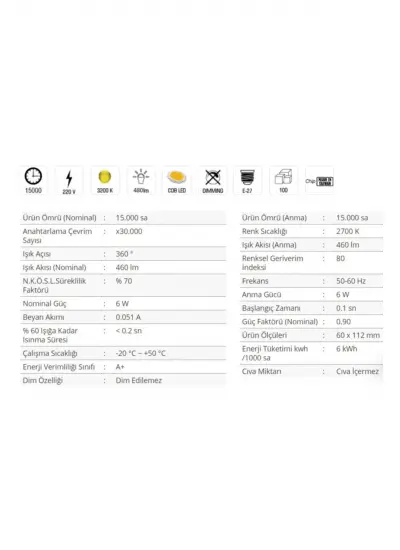 Cata 6w Led Ampul E27 Duylu Ct-4231 - Gün Işığı 4000k - 6w