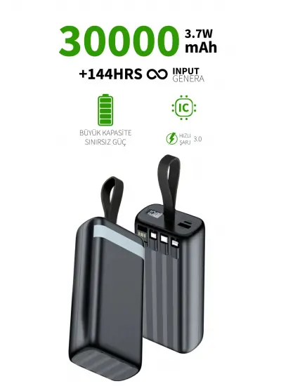 Acl 1xUsb Kamp IşıklıLcd Gösterge Dahili Mikro Type-C Lightning Powerbank Pw-86