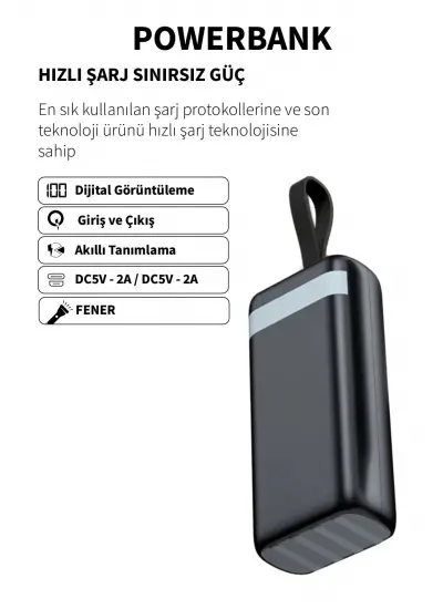 Acl 1xUsb Kamp IşıklıLcd Gösterge Dahili Mikro Type-C Lightning Powerbank Pw-86