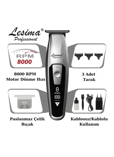 Lesima Ls-1000 Joker T-bıçak Ense Sakal Çizim Ve Sıfırlama Tıraş Makinesi