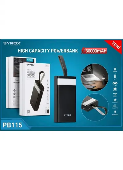 Syrox 30.000 Mah Led Işıklı Yedek Batarya Hızlı Şarj Powerbank