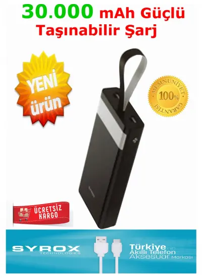 Syrox 30.000 Mah Led Işıklı Yedek Batarya Hızlı Şarj Powerbank