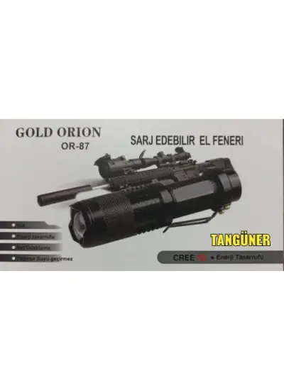 Gold Orion Or-87 Şarjlı Zoom Özellikli LED Metal El Feneri