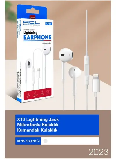 Acl K1-34 Shasha Series™ 1.2MT  Mikrofonlu Kumandalı Lightning Jack Girişi Kulaklık