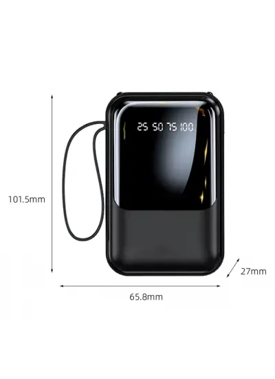 Linkage 10.000mAh USB-A Dahili Type-C Mikro Lightning Kablolu LCD Taşınabilir Powerbank