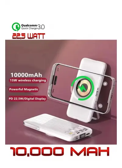 Linkage Lkp-54 10.000mAh Usb-A Usb-C Mikro Lightning Kablolu Led Göstergeli 15W Wireless Powerbank