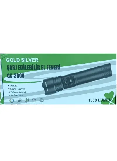 Gold Silver Şarj Edile bilir el Feneri GS-3600