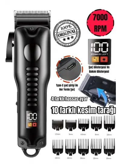 Volemi V-0089 Saç Sakal Tıraş Makinesi Şarjlı Lcd Ekran Professional