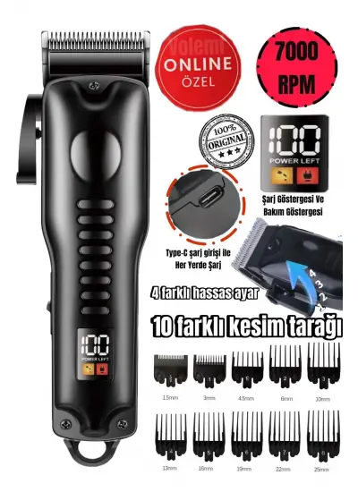 Volemi V-0089 Saç Sakal Tıraş Makinesi Şarjlı Lcd Ekran Professional