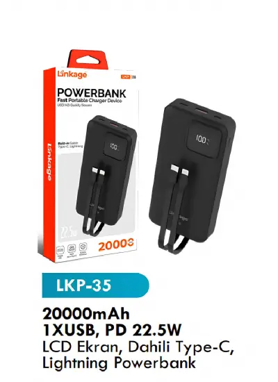 Linkage 20000mAh 1XUsb Pd 22.5W Lcd Ekran Dahili Type-c Lightning Powerbank LKP-35