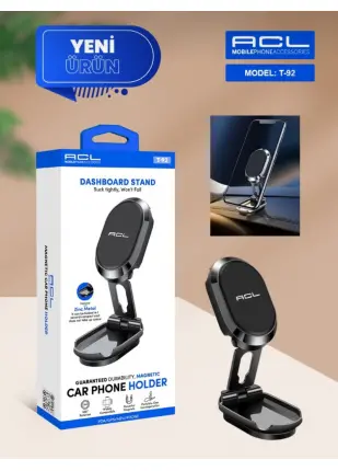 Acl Katlanabilir Mıknatıslı Araç İçi Telefon Tutucu Mükemmel Tutuş Tüm Telefonlarla Uyumlu SİYAH t-92
