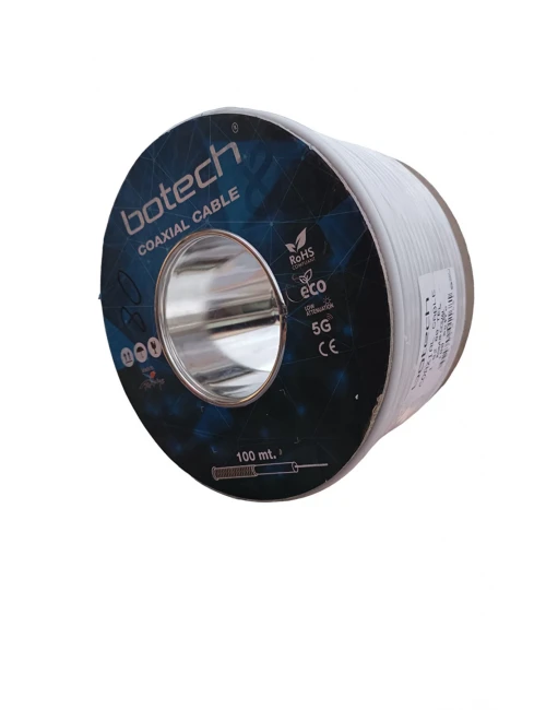 Botech COAXIAL CABLE 80 Tel Rg 6/u6 Anten Koblosu 100 Metre Uydu Çanak Anten Kablosu Beyaz