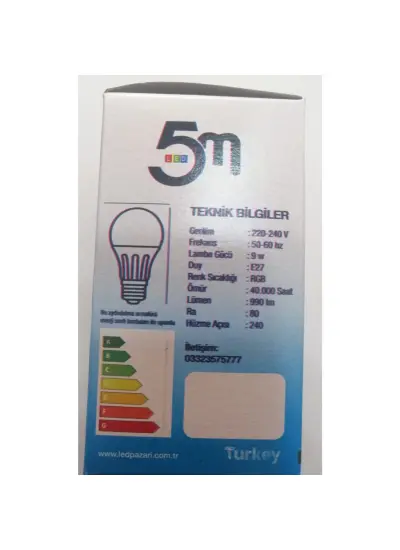 Led5M E 27 Duy Kumandalı 9 Watt RGB Led Ampül