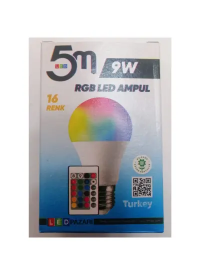 Led5M E 27 Duy Kumandalı 9 Watt RGB Led Ampül