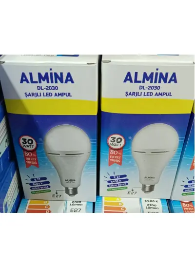 Almina Dl-2030  30Watt Şarjlı Led Ampul E27 Duy  6400K 2700 Lüman Ampul