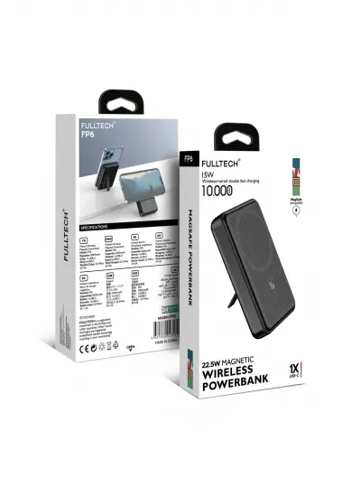 Fulltech Powerbank 10.000mAh, Mıknatıslı, Standlı, 22.5W,1XUSB-C, PD Wireless Powerbank FP6