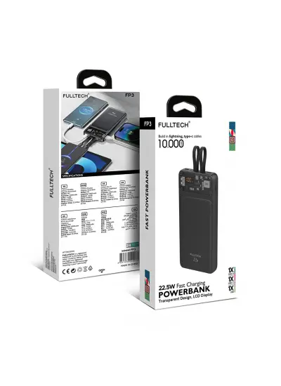 Fulltech FP3 10.000mAh 22.5W Hızlı Şarj Lcd Dijital Göstergeli Şarj Aleti Powerbank