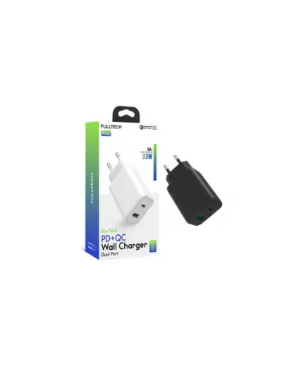 Fulltech PD Ev Şarj Aleti 3A/33W, Çift Portlu 1xUSB, 1xType-C Şarj Başlığı FC12