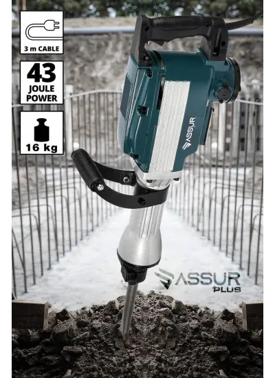 ASSUR  Büyük Tip Kırıcı Hilti Kavrama Kollu 16 Kg 3 Metre Kablolu Mavi 65mm