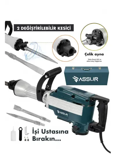 ASSUR  Büyük Tip Kırıcı Hilti Kavrama Kollu 16 Kg 3 Metre Kablolu Mavi 65mm