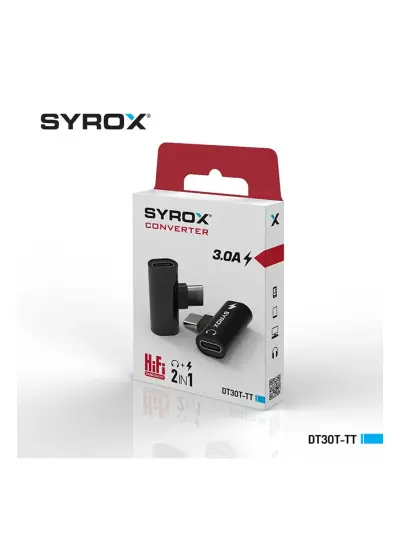 Syrox Dt30t-tt 2'in 1'i Type-c Hem Şarj Hem Ses Kulaklık Çift Giriş Type-c To Type-c Dönüştürücü