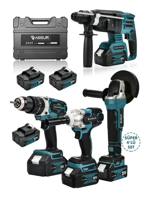 ASSUR 4'lü Set Şarjlı Delici Kırıcı Hilti 2-26 125mm Taşlama 450nm Somun Sökme 13mm Darbeli Matkap