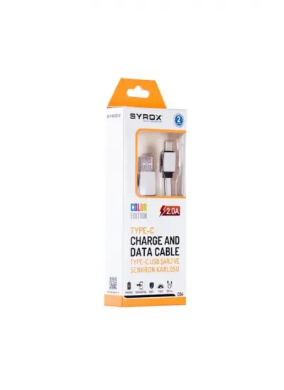 Syrox C64 Type-C Usb Şarj Ve Data Kablo 2.0A 1.2Mt Beyaz