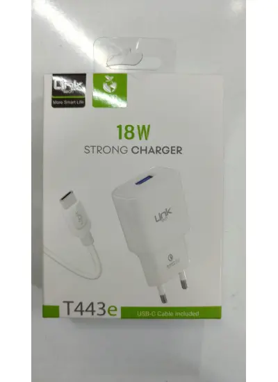 LinkTech T443e Strong 18W Şarj Aleti ve Type-C USB Kablo Set QC 3.0A