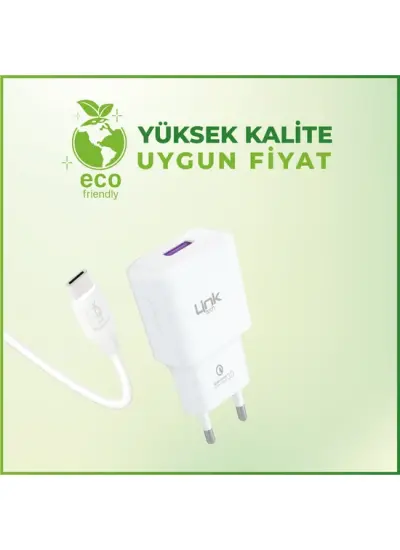 LinkTech T443e Strong 18W Şarj Aleti ve Type-C USB Kablo Set QC 3.0A